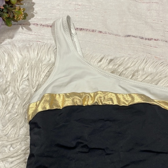 Solid & Striped The Chloe Colorblock Swimsuit One-Shoulder Black Gold XS - Picture 9 of 11